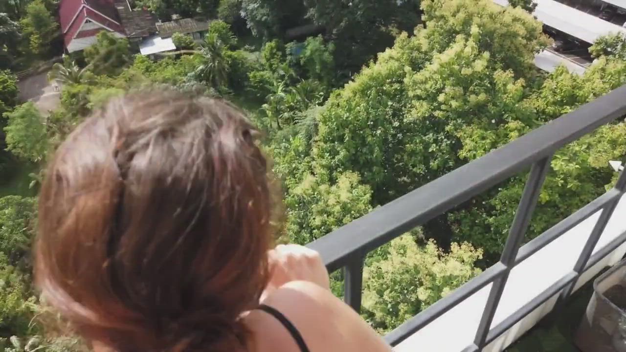 Sex on the penthouse balcony. Enjoy the view. [MF]