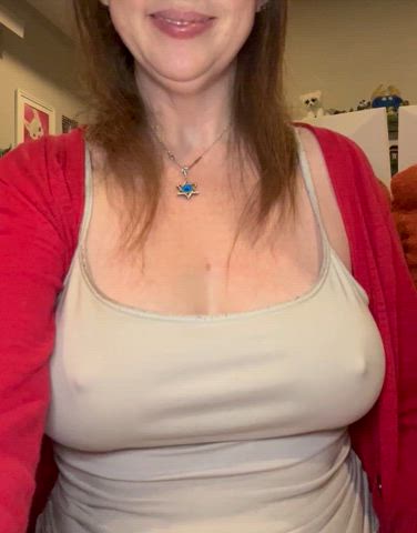 Just a bit of showing off my 42 year old MILF tits before husband wakes up for the