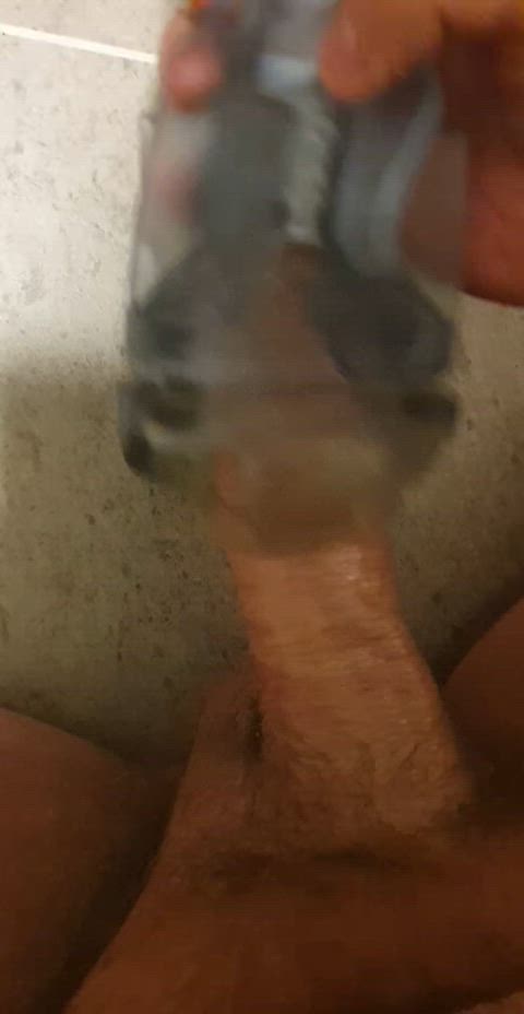 Stroking with a clear fleshlight 