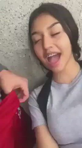 Blowjob Brunette Public clip