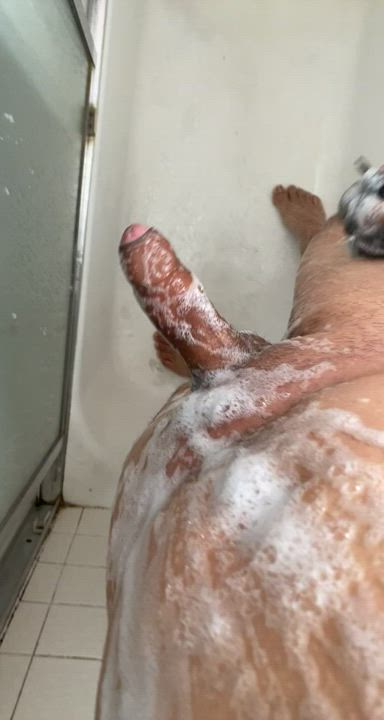 Cleaning my big dick in the shower