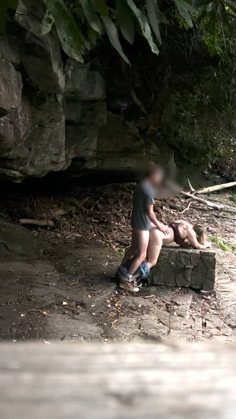 Dirty Blonde Gets Fucked on a Rock Outside Cave