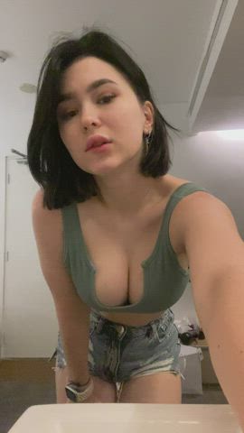 [drop] Stunning brunette with big wild boobs!