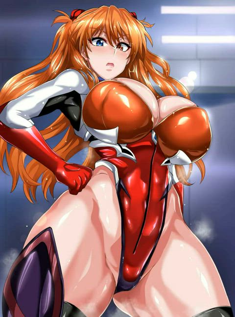 animation anime big tits bodysuit cowgirl creampie cum covered fucking hentai redhead