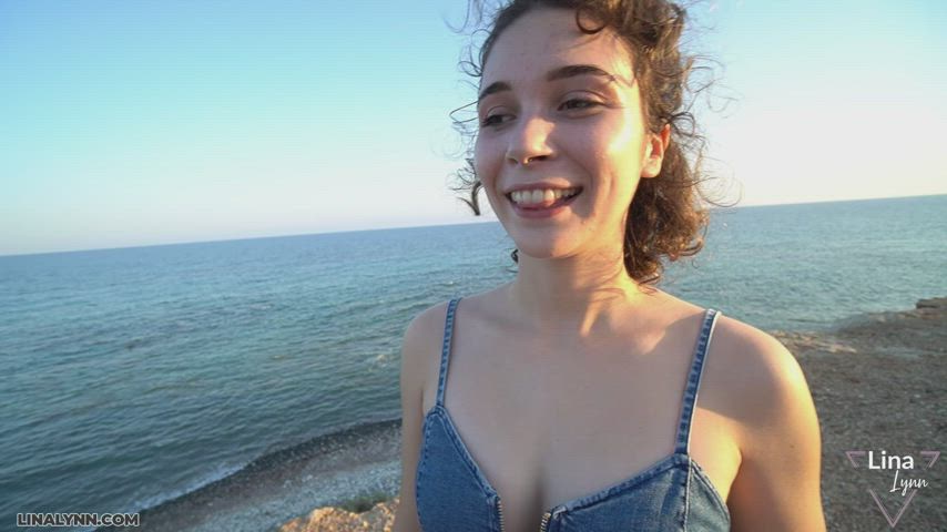 beach boobs brunette cheating outdoor public small tits teen clip