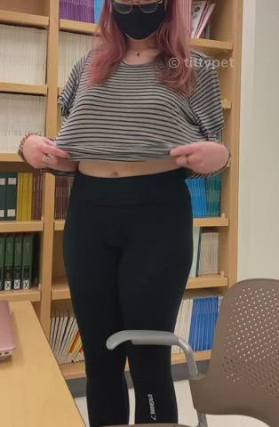 bouncing my tits in the university library..