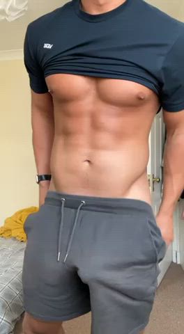 Revealing my abs and big cock