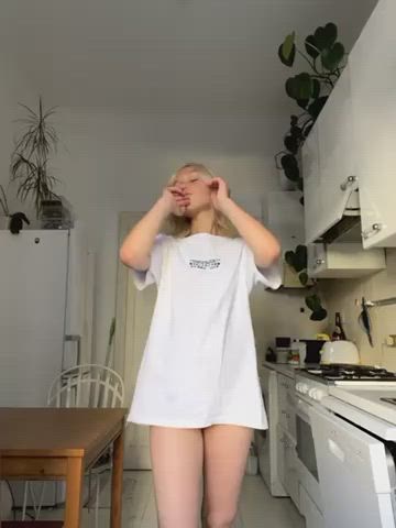 Armpits Ass Blonde Kitchen Petite Shaved Pussy Small Tits Strip Teen clip