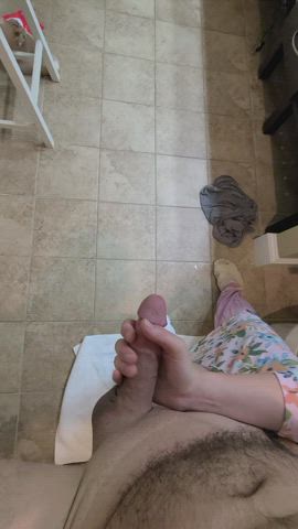 F31M31. OC. Husband shoots his load all over the hotel bathroom floor. And yes, my