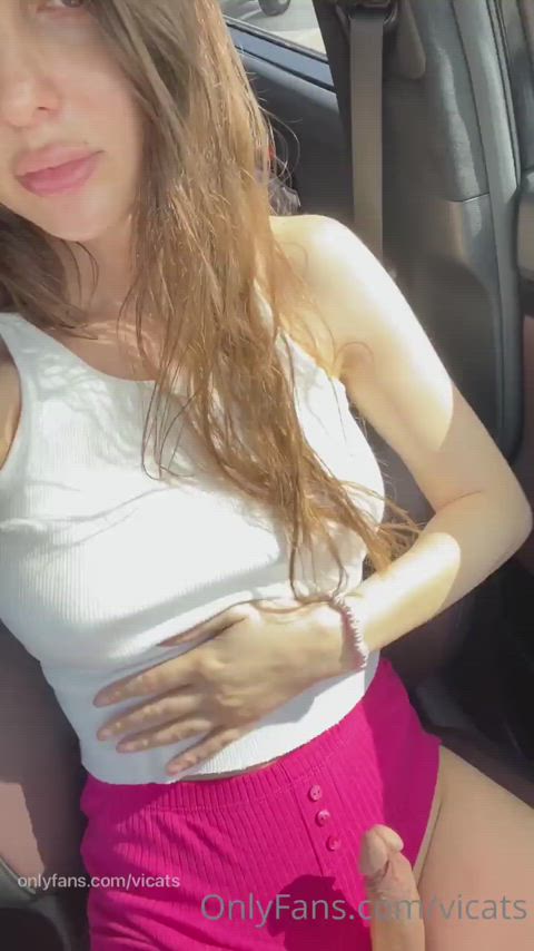 jerking her nice Cock in the Car