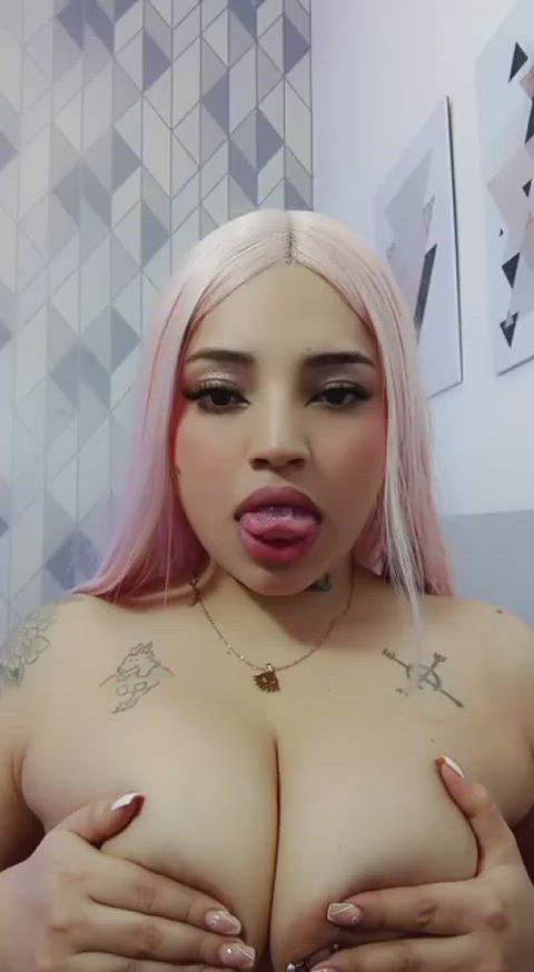 big tits boobs latina natural tits nipple piercing nipples saliva sensual tits clip