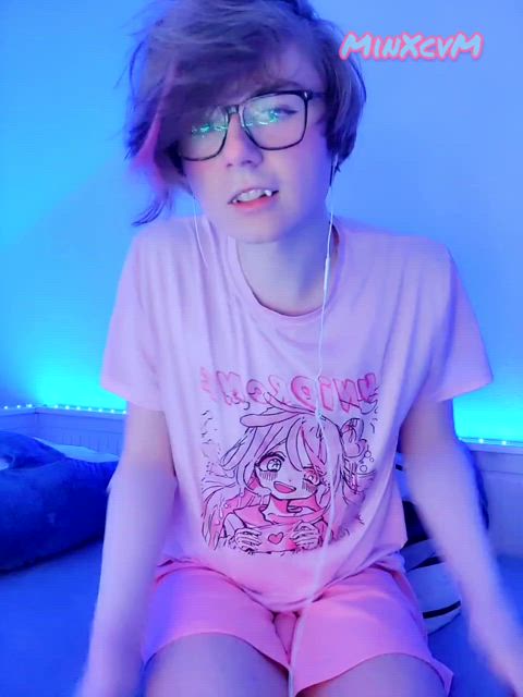 cute eye contact femboy glasses gooning pink skirt tongue trans femboys clip