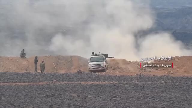 SAA forces use an IRAM against IS positions near Sheikh Hussein, Syria