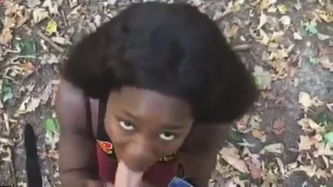 Black girl Blowjob in the woods