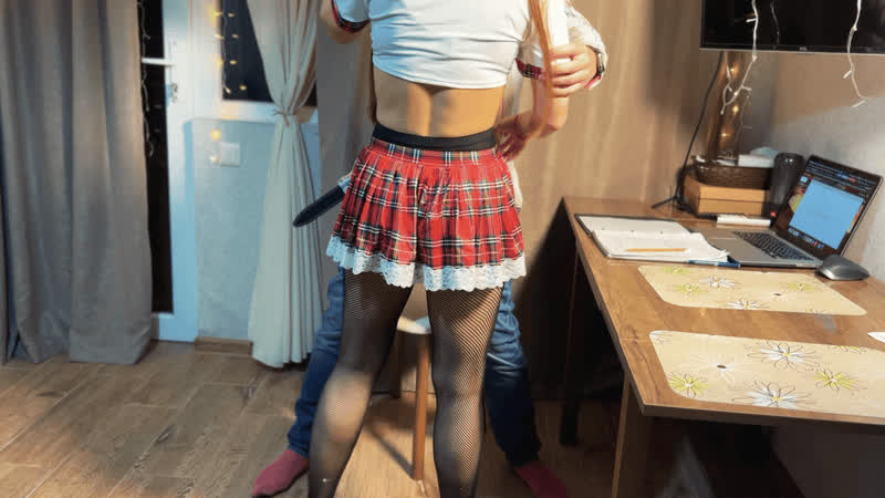 Schoolgirl MyRedFoxGirl in a sexy outfit and with a big ass seduced her math teacher
