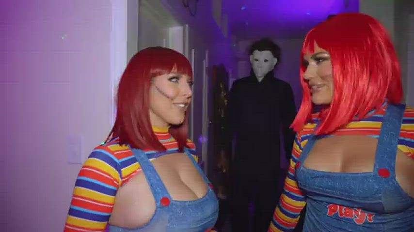 Angela White and KK Halloween scene GIF by xxxp0r