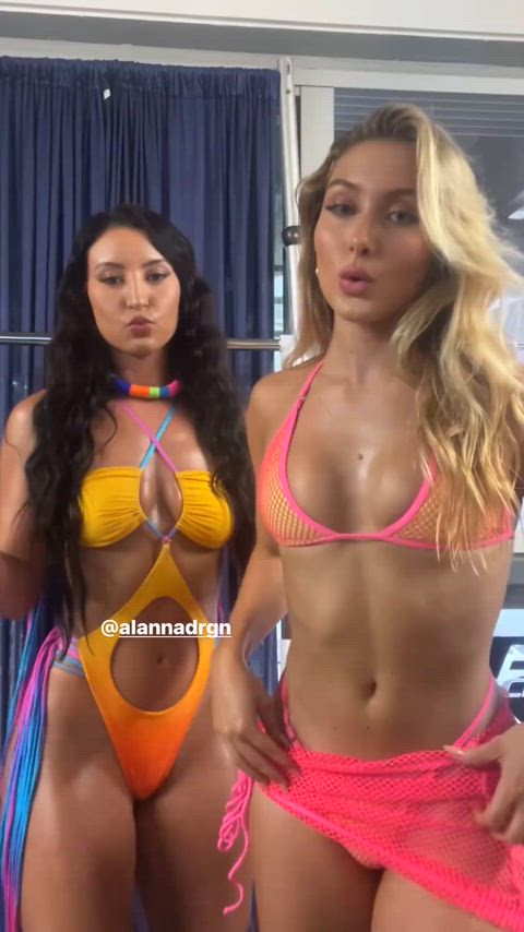 bikini blonde brunette double teamed fit fitness latina tiktok bikinis clip