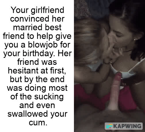 blowjob caption cheating double blowjob hotwife threesome wife clip