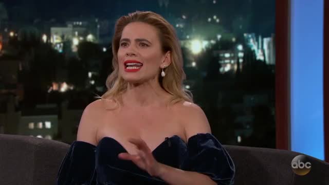 Hayley Atwell - Jimmy Kimmel Live (July 2018) - other blue dress, pt 2/3