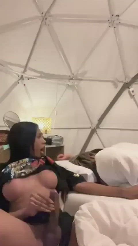 Jerking off while her friend sleeps next to her