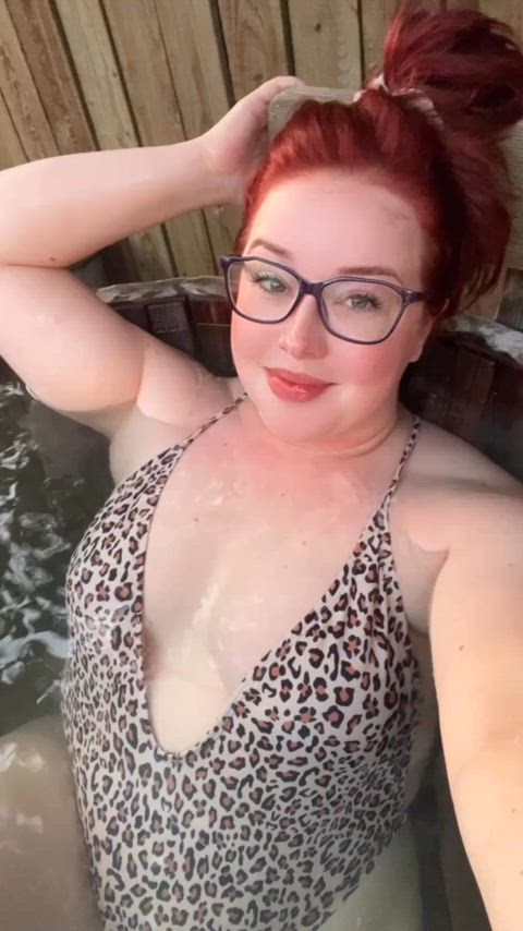 british cleavage english glasses hot tub milf milfs red hair redhead swimsuit bikinis