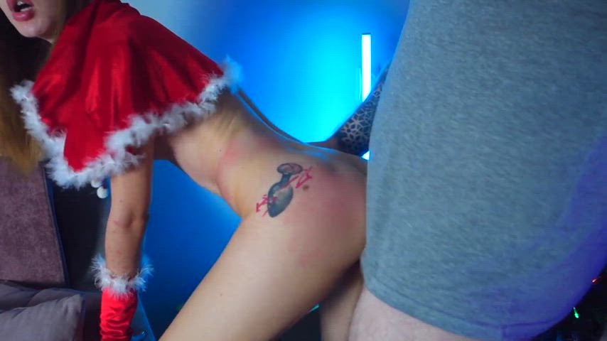 christmas cum cum on ass cumshot doggystyle fucked sex standing doggy tattoo tattooed