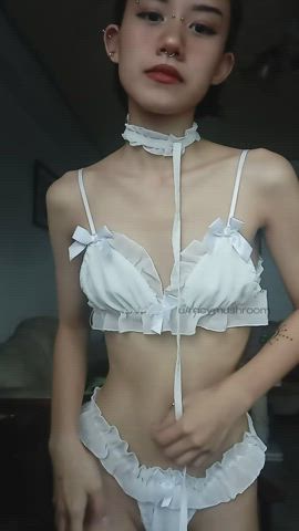 Leash me up and spank me while railing my little Asian butt in this white lingerie
