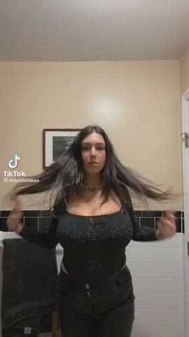 barely legal big tits brunette busty cleavage clothed hourglass huge tits tiktok