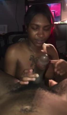amateur bbc big dick blowjob deepthroat ebony natural tits sucking tattoo clip