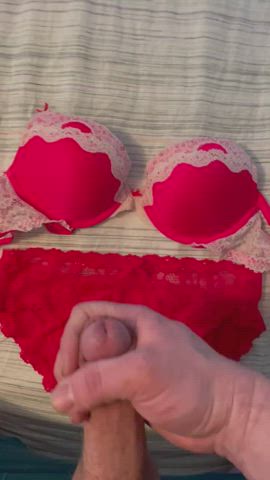 An attempt was made, weak cumshot on my wife’s VS bra and panty set