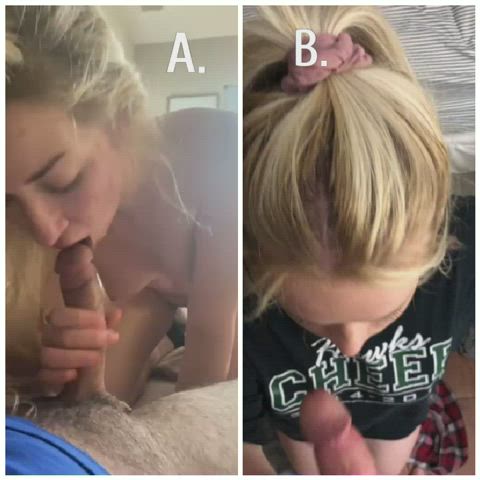 Here are two of the best blondes iv ever seen sucking cock. Which one is your favorite