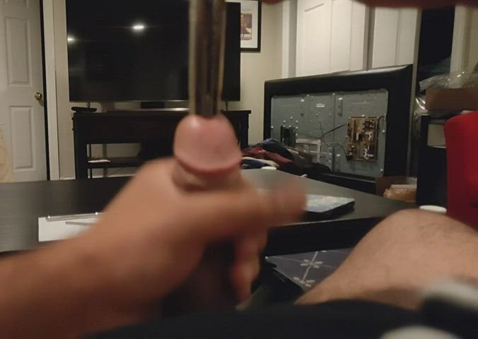 Cumming with two sounding rods and a second cumshot.