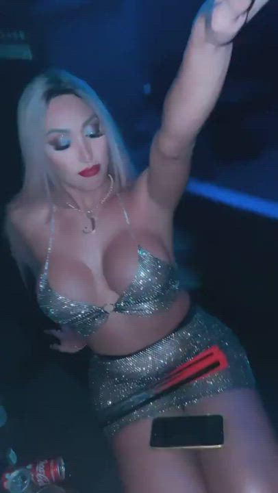 Blonde Clothed Dancing Nightclub Pretty Public Skirt Teasing Trans clip