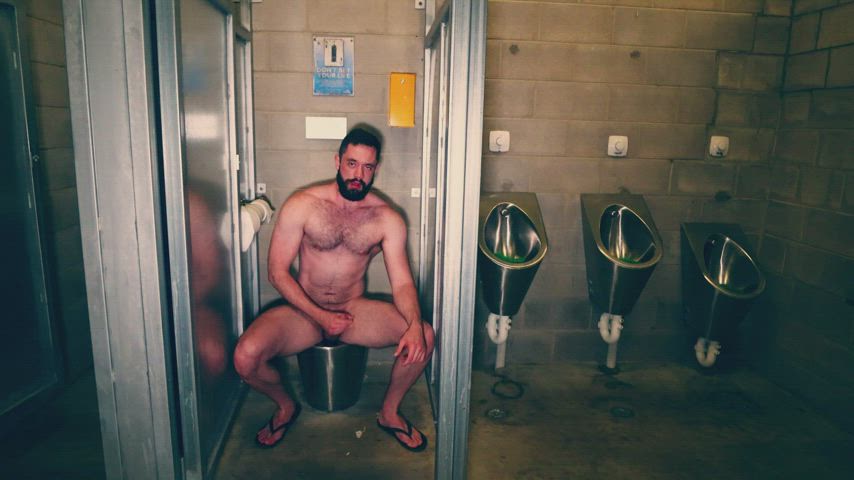 Australian Big Dick Cut Cock Male Masturbation OnlyFans Public Solo Toilet Porn GIF
