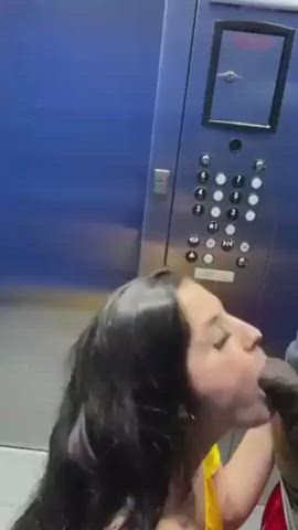 bbc blowjob cumshot elevator interracial white girl clip