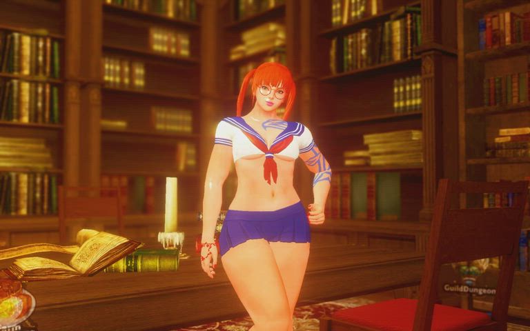 3d freckles glasses green eyes pigtails redhead schoolgirl tattoo thick clip