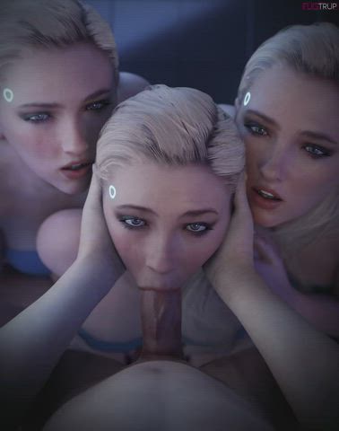 3d animation blonde blowjob deepthroat eye contact face fuck foursome pov clip