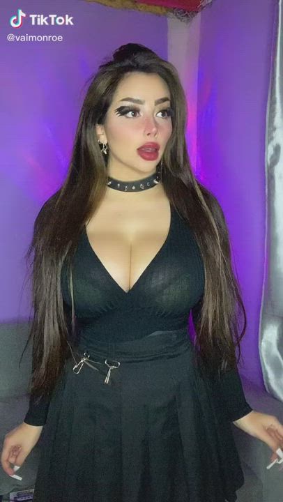 Big Tits Boobs Braces Choker Dancing Dress Latina Long Hair Natural Tits TikTok clip