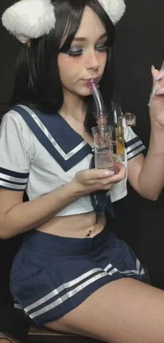 Cosplay Gamer Girl Girlfriend Kawaii Girl Kitty Schoolgirl Smoking clip