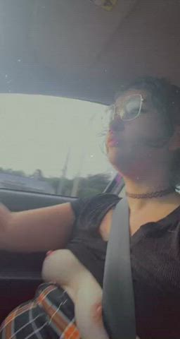 Driving around with tits out