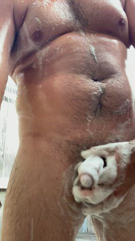big balls bull dad shower soapy thick cock uncut clip