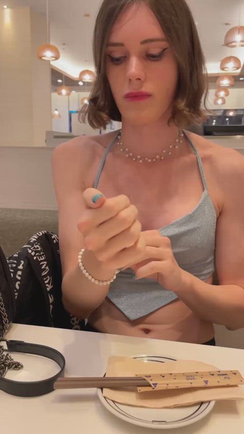 Flashing my boobs and cock in a restaurant 