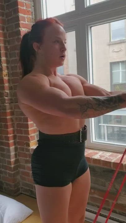 Bodybuilder Fitness Muscular Girl Natural Tits Small Tits Thick clip