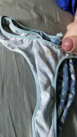 Cumming on a friend's used panties. They tasted delicious, and were still warm when