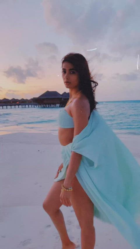 Pooja Hegde in blue bikini and sarong