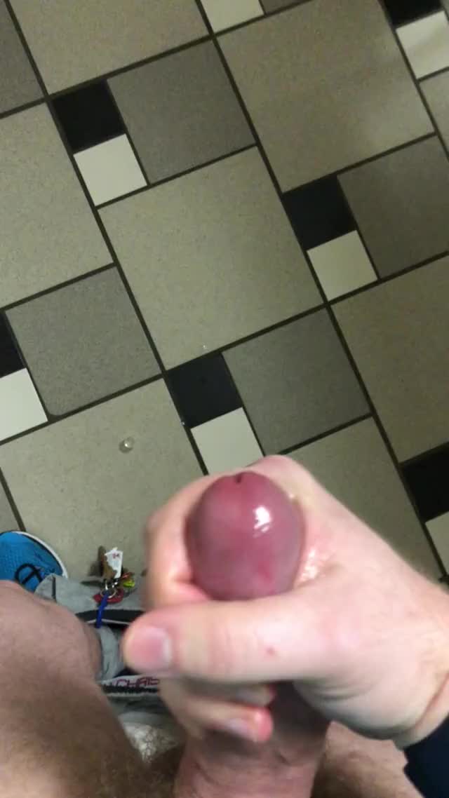Cumming all over the floor in LA Fitness men’s locker room bathroom
