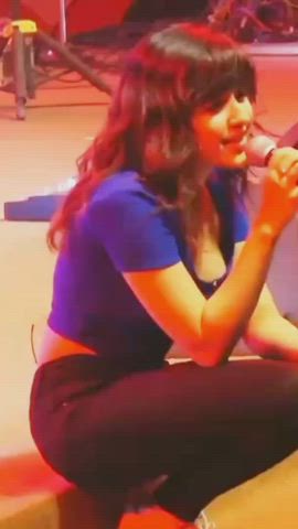 Shirley Setia displaying her boob in loose and low cut top