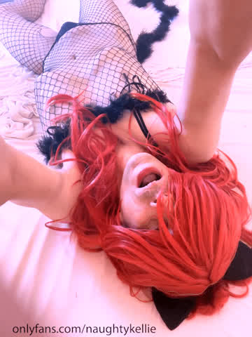 catsuit femboy fishnet lingerie onlyfans redhead selfie sissy tongue fetish trans
