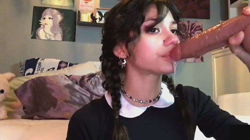 18 years old brunette camgirl cute deepthroat huge dildo latina pigtails sloppy teen