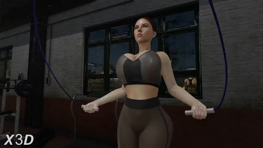 3d animation big ass big tits fitness huge tits jiggling scarlett johansson sports